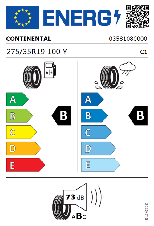 Tyre Label for Continental PremiumContact 6 SSR 275/35R19 100Y