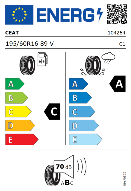 Tyre Label for CEAT Secura Drive 195/60R16 89V