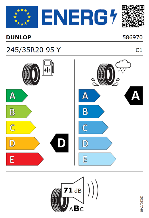 Tyre Label for Dunlop SportMaxx Race 2 245/35R20 95Y